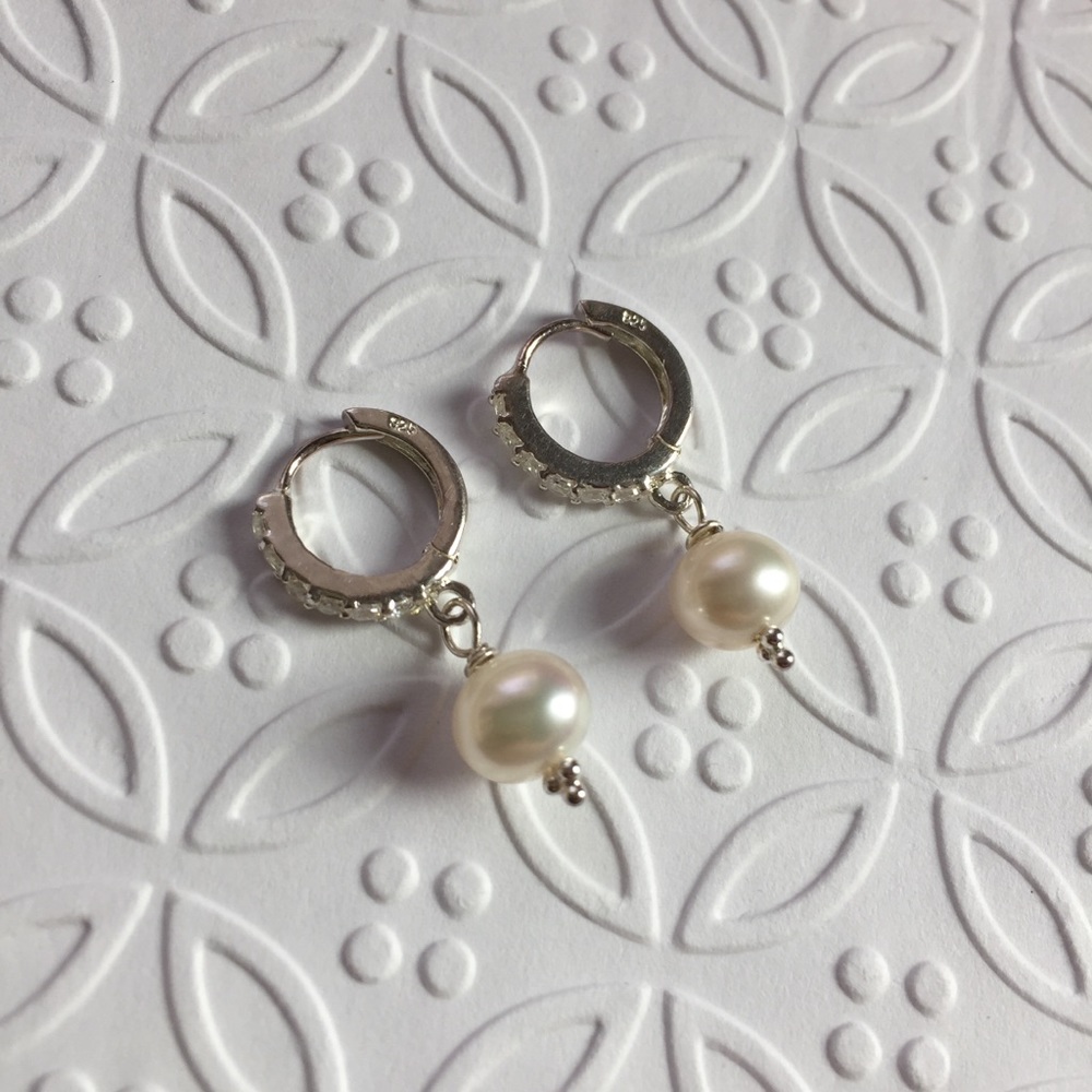 Dainty Pearl and Sterling Silver Earrings